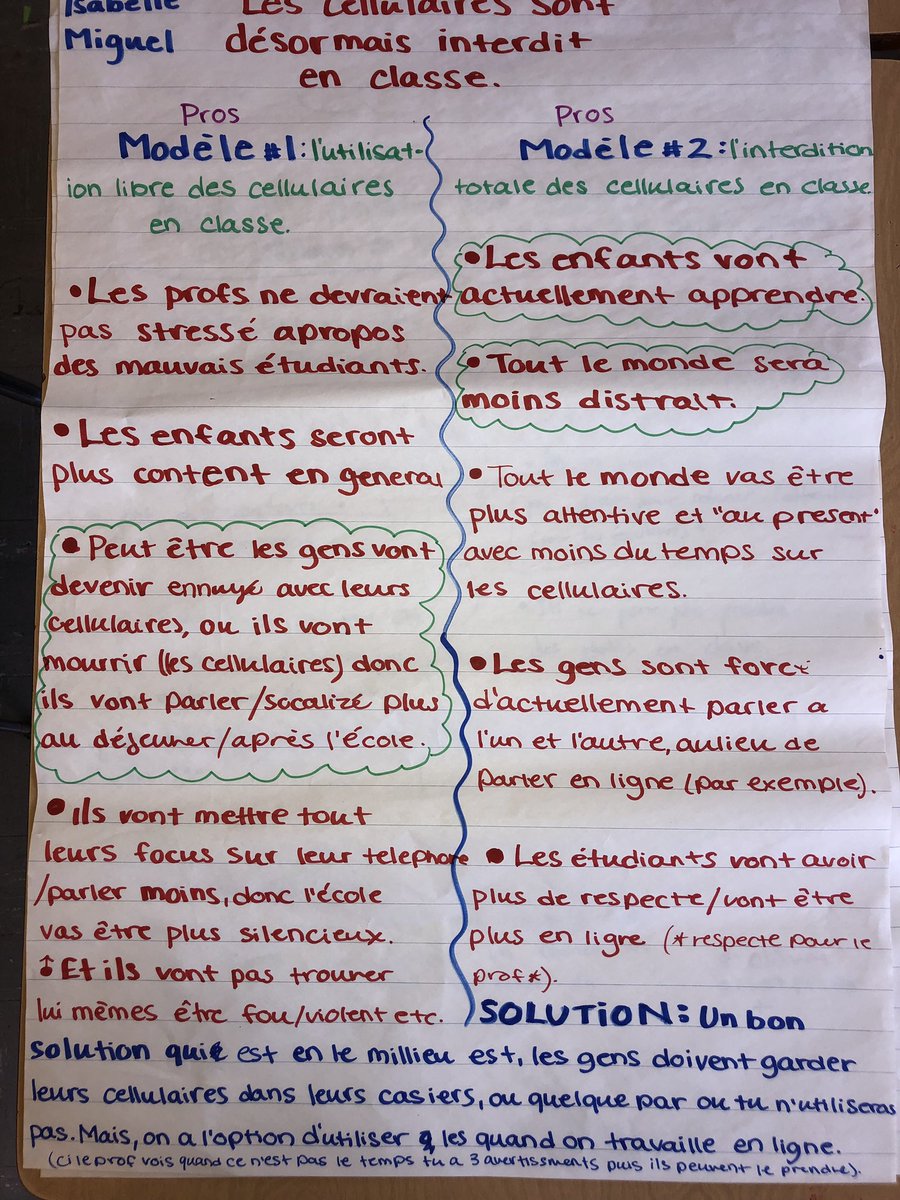 MelissaMihaescu's tweet photo. « Il est désormais interdit d’avoir un cellulaire en classe: que pensez-vous? » Ce matin, les élèves de 7/8D on analysé 2 modèles extrêmes en créant un tableau #propro. On a comparé les avantages dans le but de trouver une solution favourable pour toutes les parties prenantes. https://t.co/HovJmnWjqn