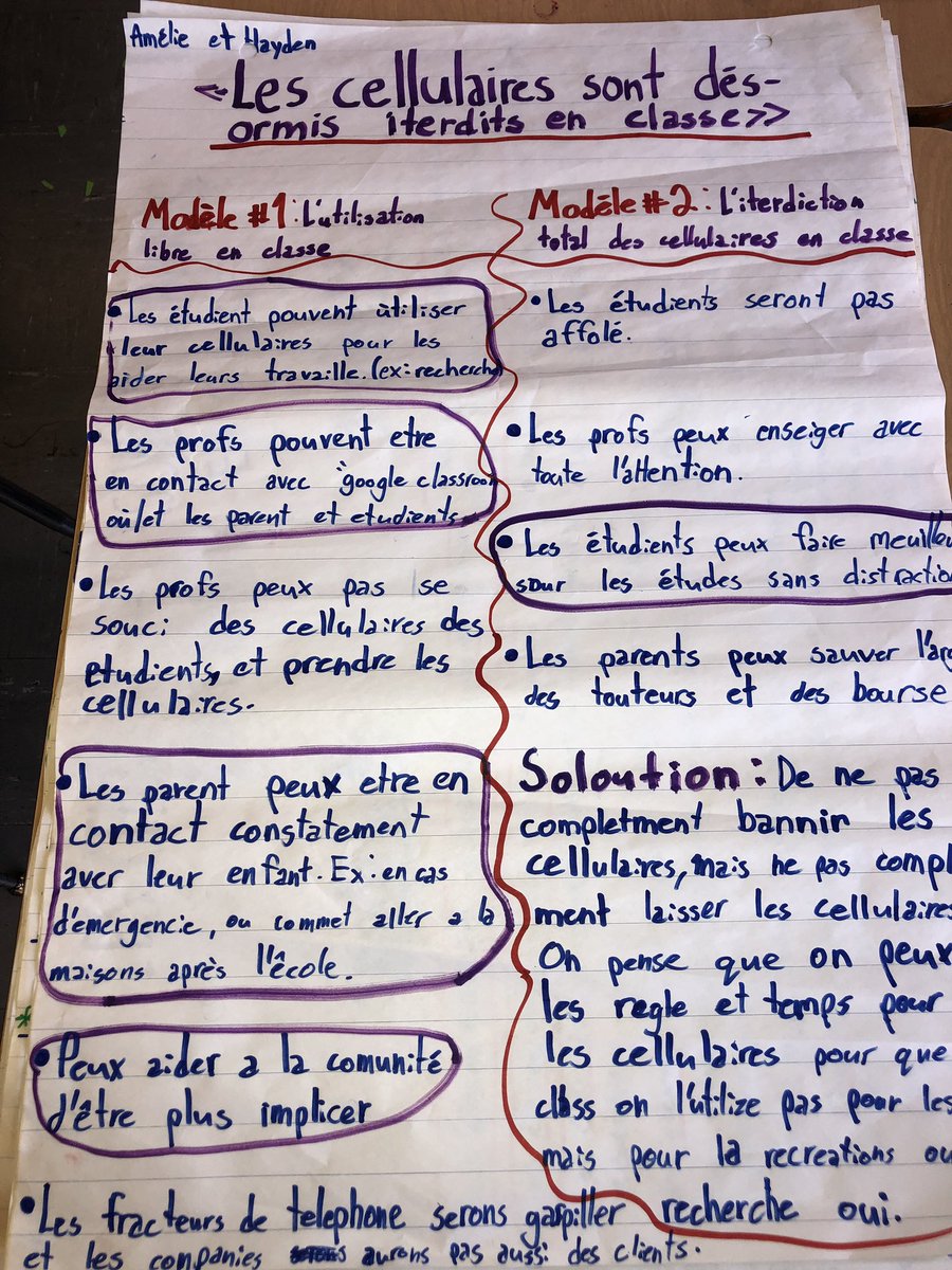 MelissaMihaescu's tweet photo. « Il est désormais interdit d’avoir un cellulaire en classe: que pensez-vous? » Ce matin, les élèves de 7/8D on analysé 2 modèles extrêmes en créant un tableau #propro. On a comparé les avantages dans le but de trouver une solution favourable pour toutes les parties prenantes. https://t.co/HovJmnWjqn