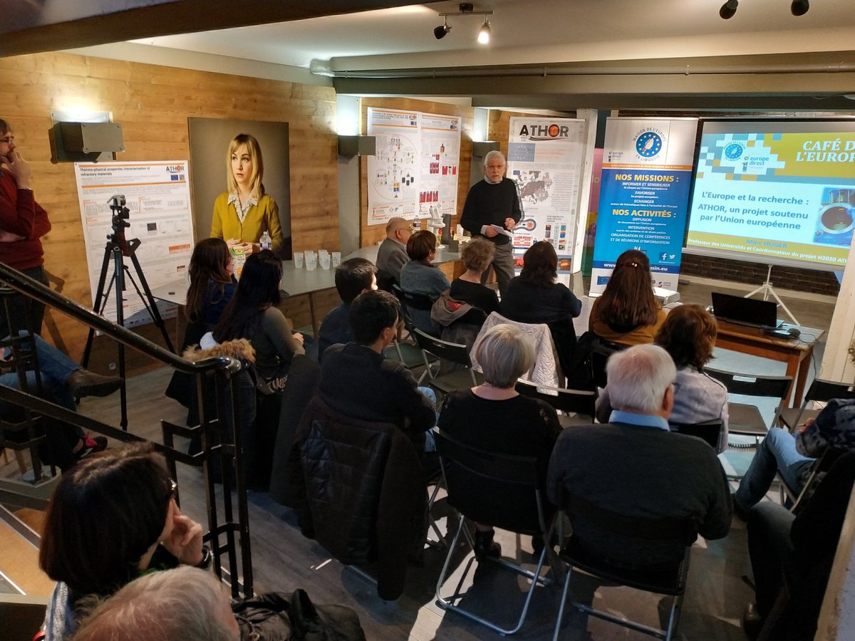 EuropeLimousin's tweet photo. [Que fait l'Europe en #NouvelleAquitaine ?] 🇪🇺
#horizon2020 ce soir café de l'#Europe à #lagiraffe à #Limoges sur le projet #athor financé par l' #UE en présence de Marc Juger #H2020 @unilim @ceramiclab @UEenNvelleAqui @UEFrance https://t.co/dYZ74Olgs7
