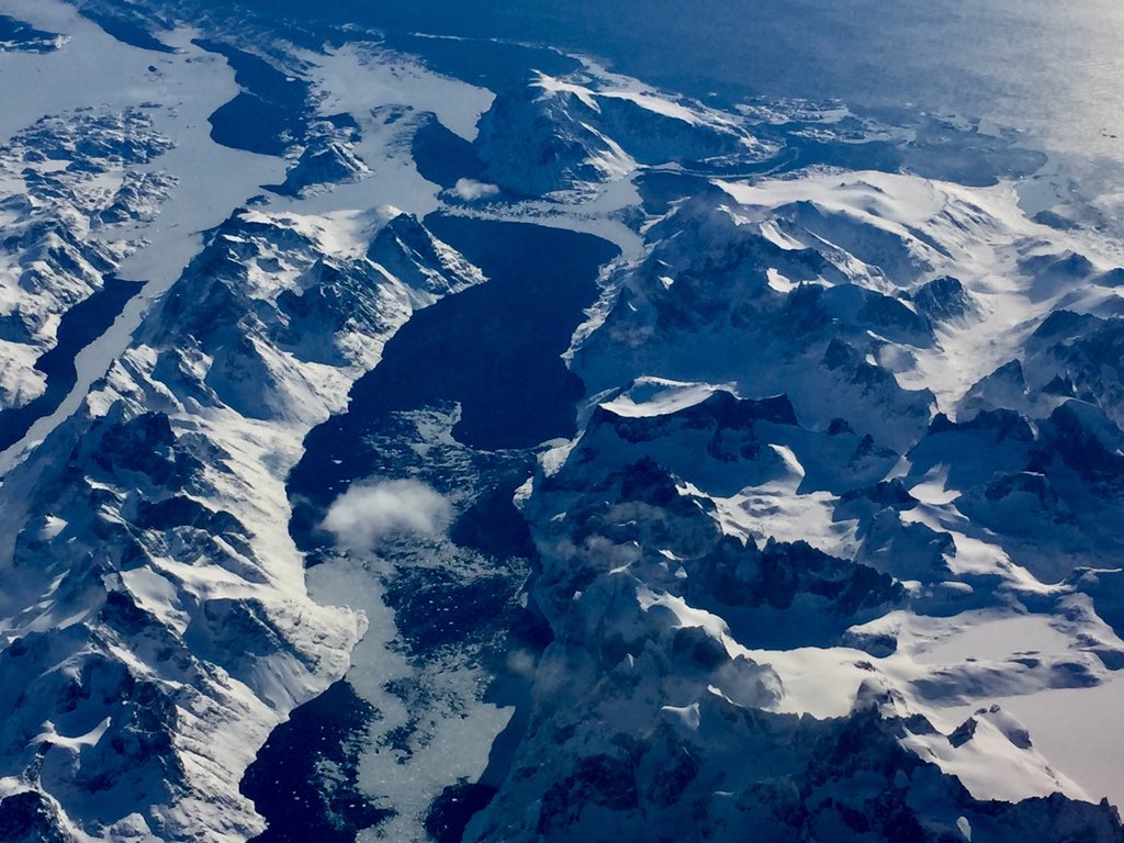 Southern tip of Greenland from 36,000feet on a cloudless day. Stunning views from UA906. @united
