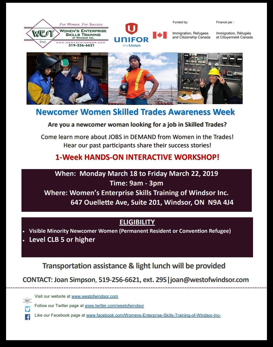 WESTofWindsor's tweet photo. Day 2!! and oh what a day it was. Thank you to @UniforTheUnion again for your support. Thank you Margaret, Kathy, Jaime, Elizabeth and Jackie for your insight. We all #enjoyed it @WESTofWindsor.  #NewcomerWomeninSkillsTrade #unifor #BalanceforBetter 👷‍♀️👩‍🏭👩‍🔧 https://t.co/3knbiXoujo