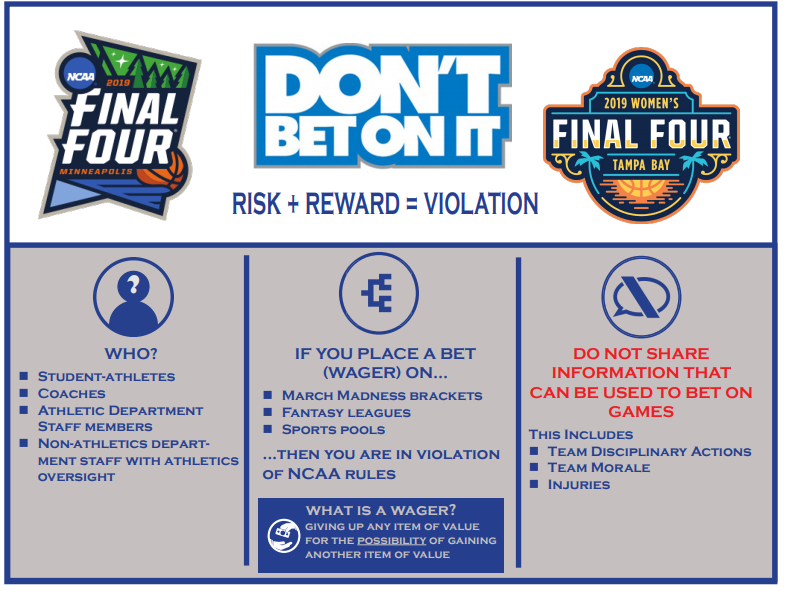 JaysRules's tweet photo. The First Four in Dayton kicks off tonight. Coaches, Staff &amp; Student-Athletes... You can fill out as many brackets as you please for fun and for bragging rights. However, you may not wager or risk anything of value for an award or incentive on March Madness. #DontBetOnIt https://t.co/M4EQ9sGTpE
