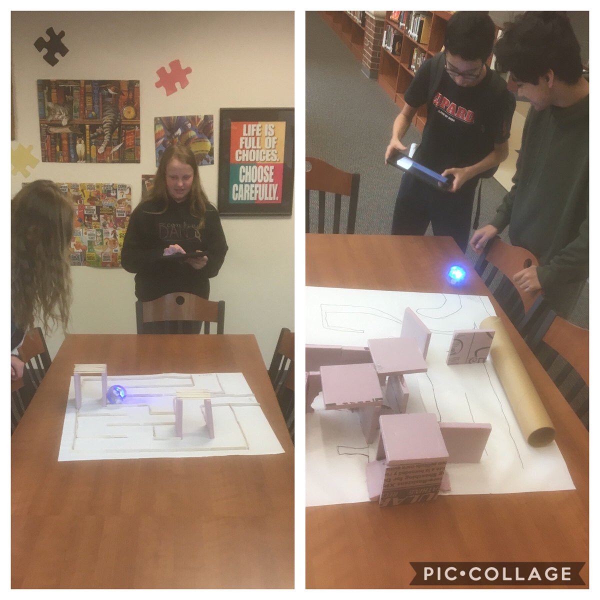 library_wsms's tweet image. Sphero maze challenge starts today. Join us during all three lunches this week to try your luck on our mazes! #wsmslovejoy