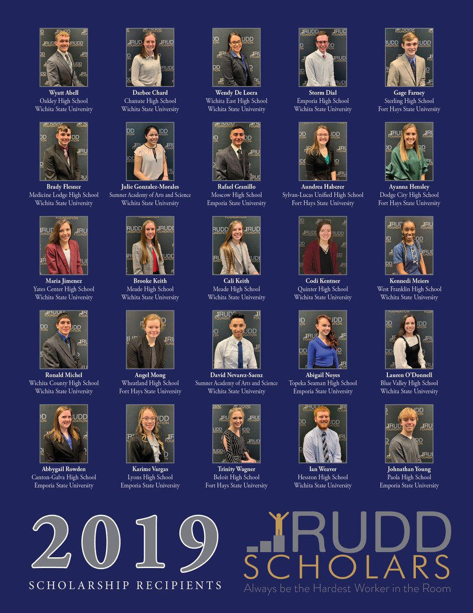 RuddFoundation's tweet photo. WELCOME. TO. THE. FAMILY.
 
We are proud to announce the 2019 class of #RuddScholars! These 25 Kansas high school seniors each receive a full ride to @emporiastate @FortHaysState or @WichitaState.
 
More info can be found at https://t.co/hLgTEvh9SO 
 
#Grit #HumbleandHungry https://t.co/G278vntvwE