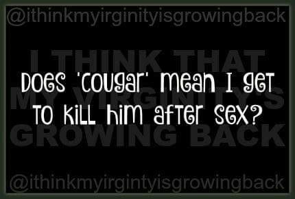 MsMelMcCurdie's tweet photo. Asking for a friend ... #cougar #etiquette #askingforafriend #questionsforsatan https://t.co/PySrKIfYQs