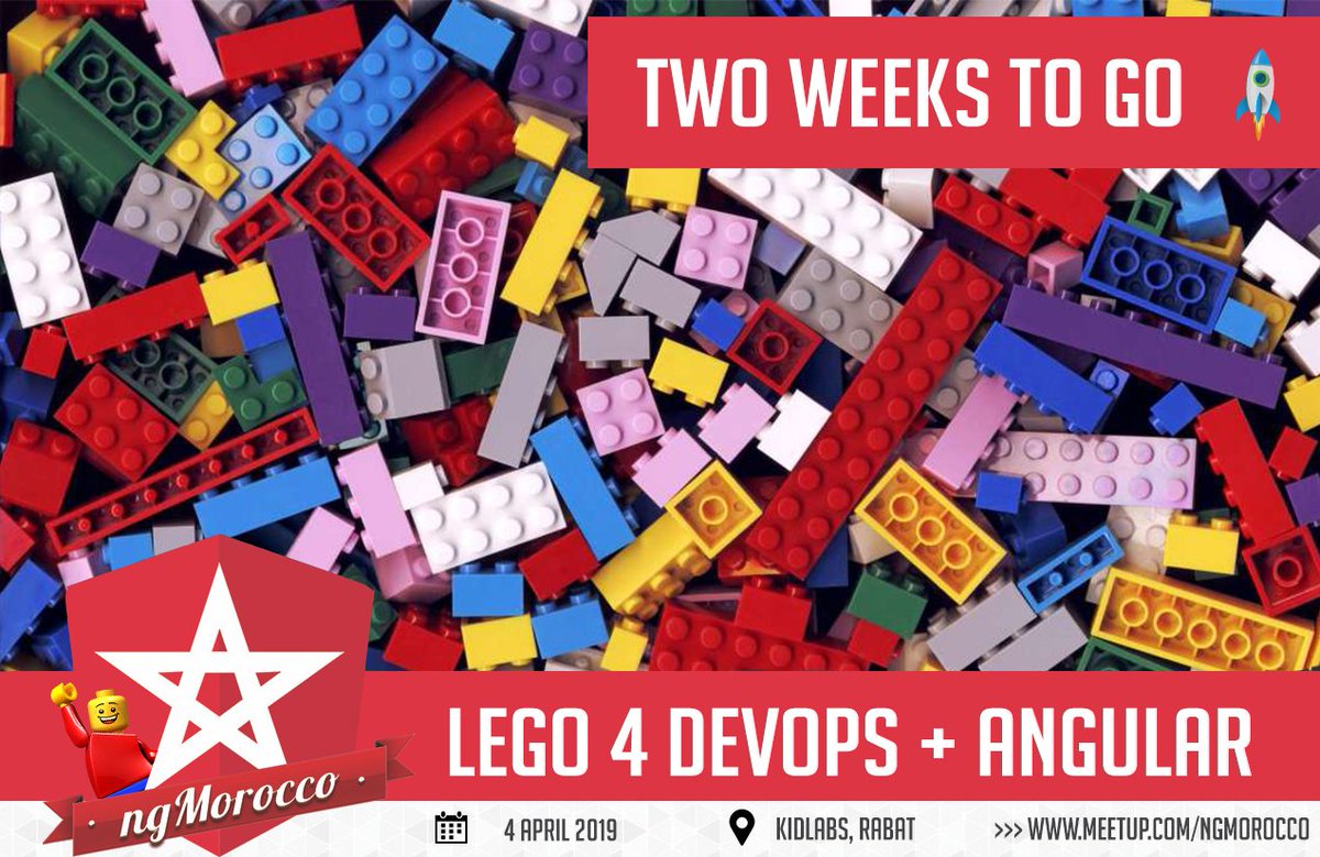 ngMorocco's tweet photo. Il reste deux semaines avant le prochain meetup #ngMorocco 👩‍💻👨‍💻 au programme : une session interactive #Lego4DevOps et un #LiveCoding sur les patterns et les composants #Angular

🗓 Réservez vite votre place > https://t.co/E2LrMAzMXp https://t.co/zoPaF9Gvfq