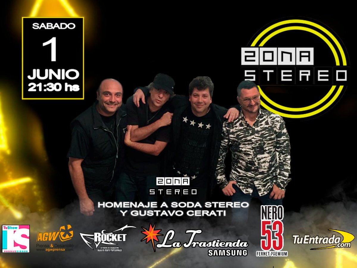 Zona_Stereo's tweet photo. Zona Stereo vuelve a la CIUDAD DE LA FURIA
👉“No te lo pierdas”

📌 Sabado 1 de Junio 21:30hs
💥Pronto anunciaremos la Preventa EXCLUSIVA, estén atentos! 
#zonastereo #homenajeasodastereo #latrastienda https://t.co/vN84wWkf5L