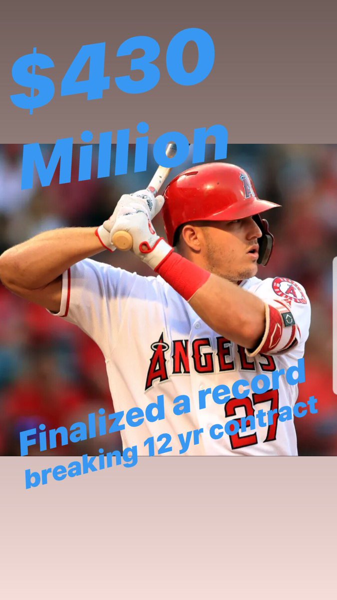 kflsant's tweet photo. BREAKING: Star center fielder Mike Trout and the Los Angeles Angels are finalizing a record-breaking 12-year contract worth more than $430 million https://t.co/stbspgI206
