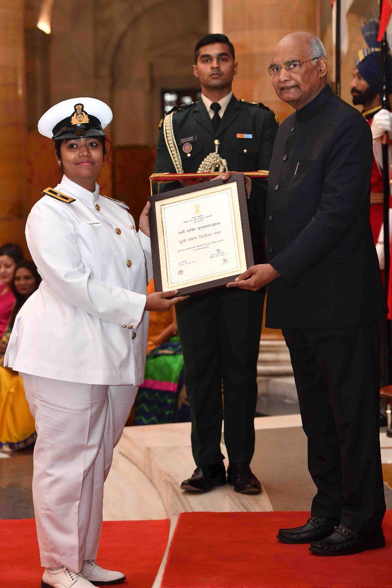 Reshma_Nilofer's tweet photo. #ShePilotDiaries #ShePilot D journey 2 become India's 1st n only woman Marine Pilot wasnt easy, nevertheless a very rewarding and satisfying journey.2b honored by The President of India was Truly humbling.Thank U! @rashtrapatibhvn @kopt_port @PMOIndia @shipmin_india @MinistryWCD https://t.co/seHFXGMwj8