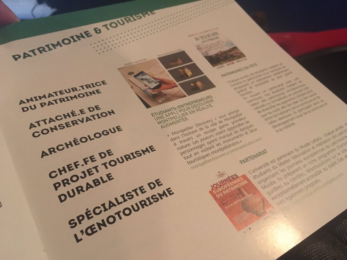 asso_histoires's tweet photo. Le #Dicopro "Aménagement &amp; Territoires" de l'@univpaulvalery présenté ce soir au @ThtrelaVignette.

On y retrouve notamment les formations en rapport avec la thématique "#Patrimoine et #Tourisme" 🏛

#Montpellier #Orientation @AssoAcanthe https://t.co/naKN0Gql2r