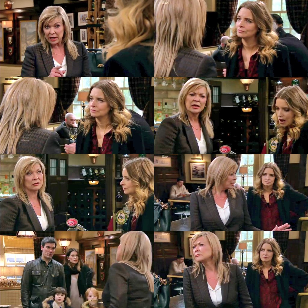 Parkiewolf's tweet photo. 14/3/19 P2 - Charity's reaction to Kim was classic😂 Charging £10 a glass of wine🤣 Love the lil Vanessa &amp; Moira scene &amp; Vanity's synchronised arm cross 😍 Charity &amp; Vanessa were so fit smoking hot in this ep 🔥

#CharityDingle #VanessaWoodfield #Vanity #VanityFamily #Emmerdale https://t.co/YxcL2arwv7