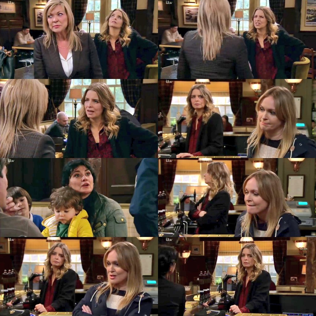Parkiewolf's tweet photo. 14/3/19 P2 - Charity's reaction to Kim was classic😂 Charging £10 a glass of wine🤣 Love the lil Vanessa &amp; Moira scene &amp; Vanity's synchronised arm cross 😍 Charity &amp; Vanessa were so fit smoking hot in this ep 🔥

#CharityDingle #VanessaWoodfield #Vanity #VanityFamily #Emmerdale https://t.co/YxcL2arwv7