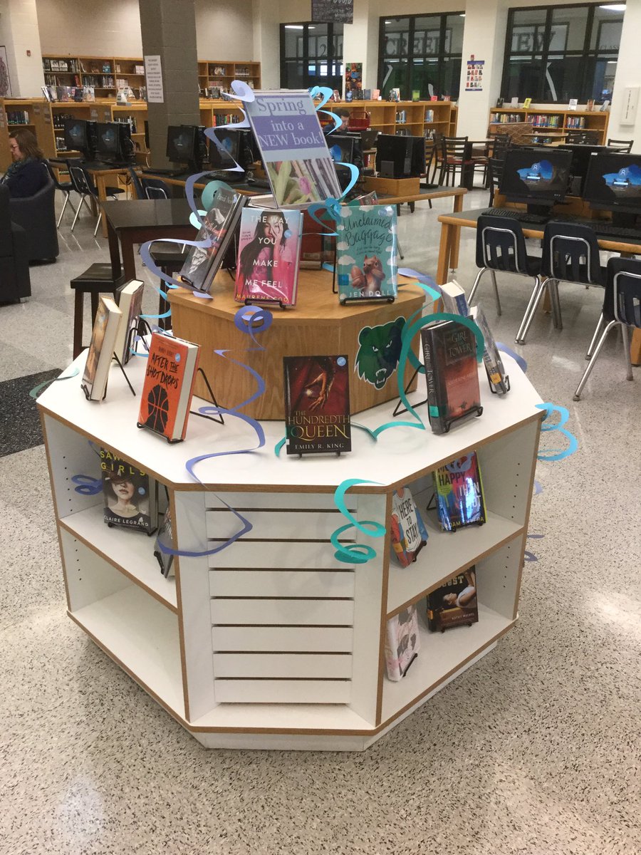 NanLanford's tweet photo. New titles are available in the #cvhsmediacenter so come check them out and “Spring into a NEW book” before break! #GetCCSDReading #getcherokeereading #haveyoureadtoday https://t.co/JZlS3JlwHs