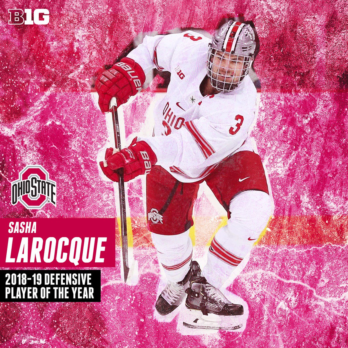 Sasha Larocque of <a href="/OhioStateMHKY/">Ohio State Men's Hockey</a> selected as the 2018-19 #B1GHockey Defensive Player of the Year by conference coaches and media.