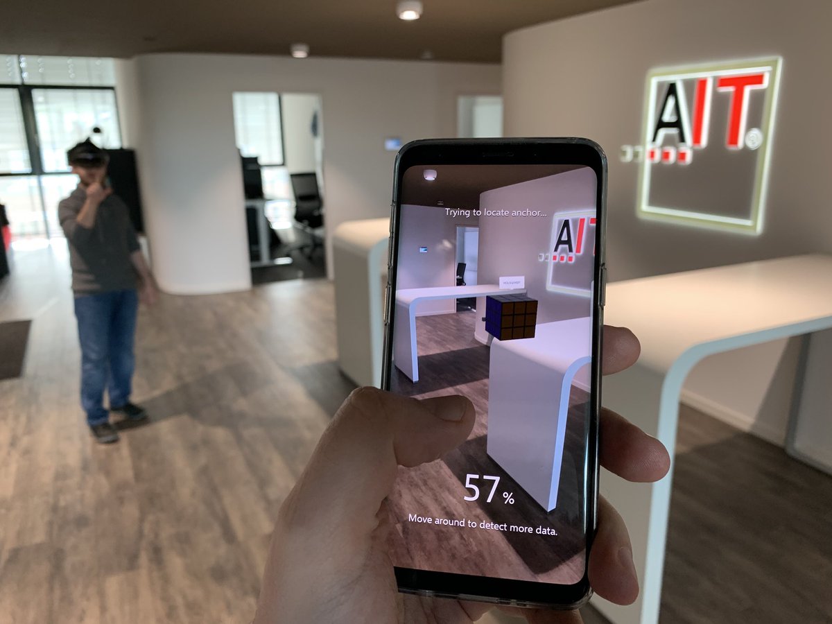 lroith's tweet photo. Azure Spatial Anchor Service makes an #iOS or #Android device a better #MixedReality spectator. @aitgmbh‘s Alea app is getting an update that let‘s you watch and play cross platform @HoloLens https://t.co/WtG6bq2i5V