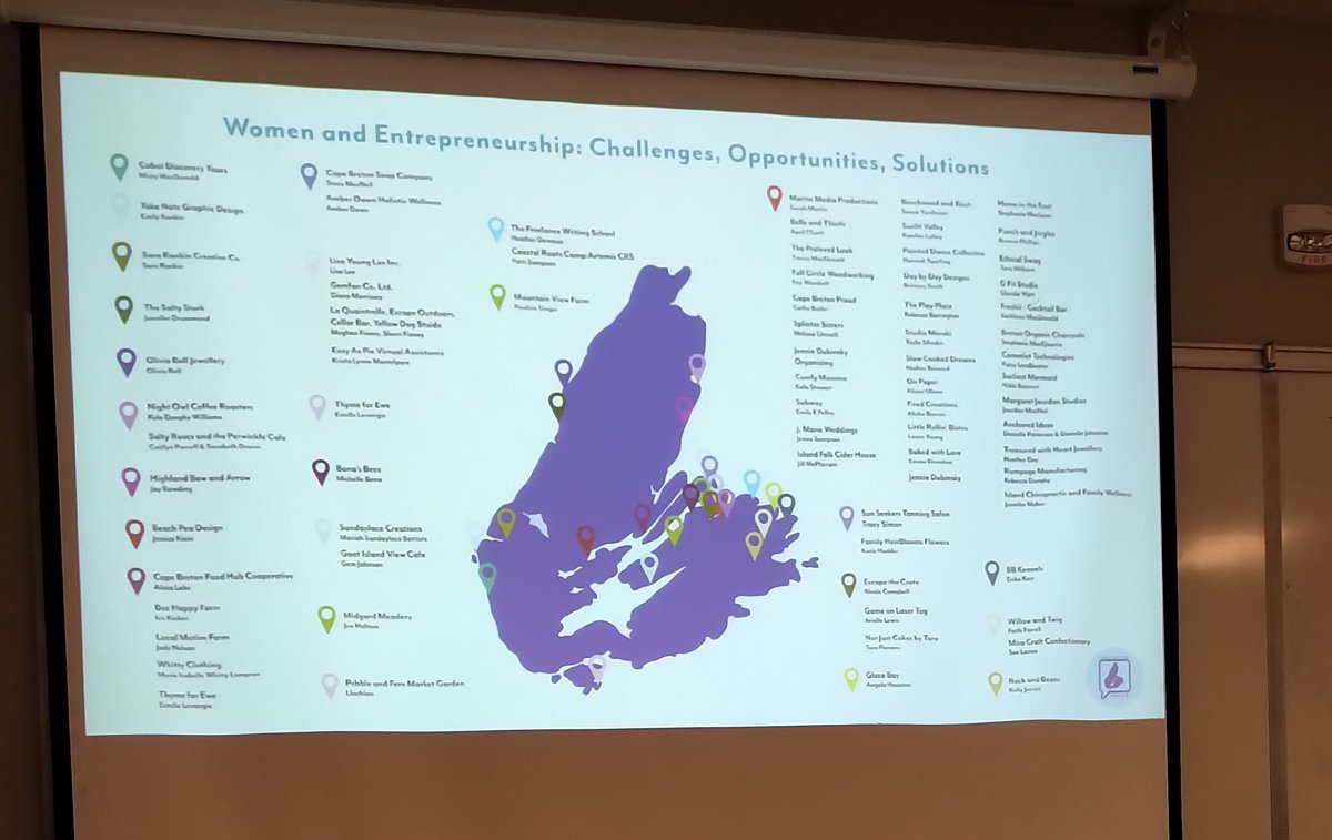 At the Entrepreneurship Ecosystem session. Jill MacPherson presenting a map of female-owned businesses in Cape Breton #researchmonth
