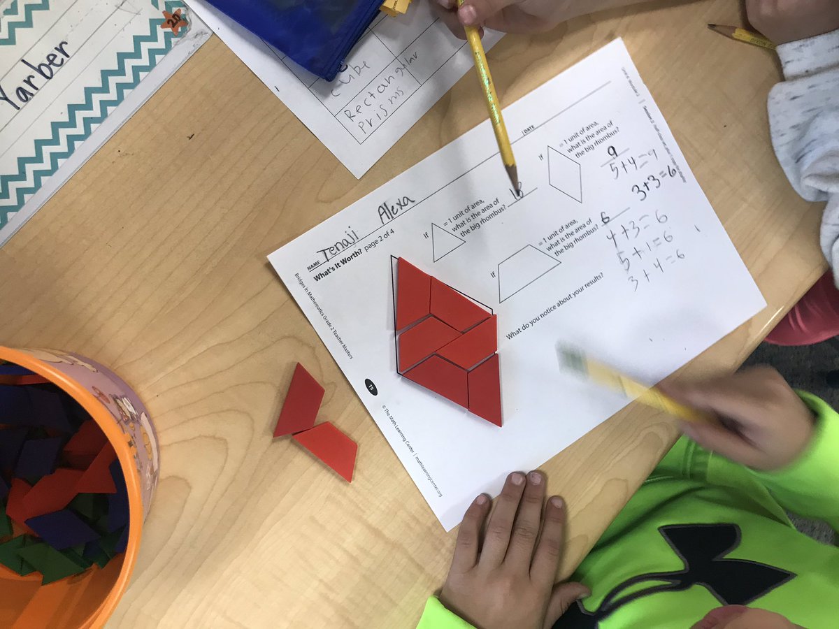 castlemontcusd's tweet photo. @castlemontcusd Mrs Chinbong’s 2nd graders using pattern blocks to find the area of shapes! Bridges Math #CUSDRockstar @campbellusd https://t.co/a5LbuRNpk2