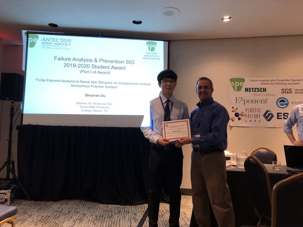 playinntraffic's tweet photo. FAPSIG presented 2 Student Awards! Brendan Ondra from UMass Amherst and Shuoran Du from Texas A&amp;M 👏🏻👏🏻 Special thanks FAPSIG sponsors! #ANTEC19 #INSPIREDetroit https://t.co/qm7iKEhuuL