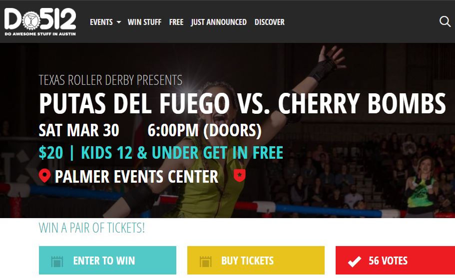 Enter to win a pair of FREE tickets to our next #txrd banked track roller derby bout on March 30th in Austin, Texas! #atx Click the red upvote button &amp; come see the undefeated 2018 Champs <a href="/putasdelfuego/">Las Putas Del Fuego</a> vs the <a href="/CherryBombsTXRD/">CherryBombs</a> 🔥🍒💣do512.com/events/2019/3/…