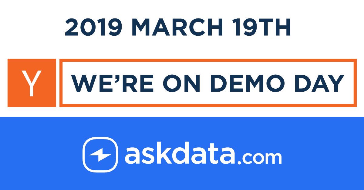 gpuntoancona's tweet photo. We can finally announce that Askdata is part of the W19 batch of Y Combinator. TODAY: We're on Demo Day!
#YCombinator #DemodDay #startup https://t.co/3EEsIk4tJV