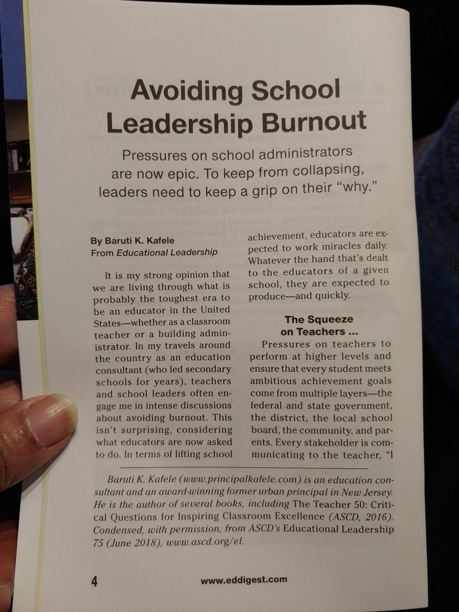PrincipalKafele's tweet photo. Elated that Education Digest saw fit to republish an article I wrote for @ELmagazine @ASCD last summer entitled, Avoiding School Leadership Burnout. If you missed that article, here's the link. https://t.co/QLsfDYVkwY https://t.co/jRxdLrSkCR