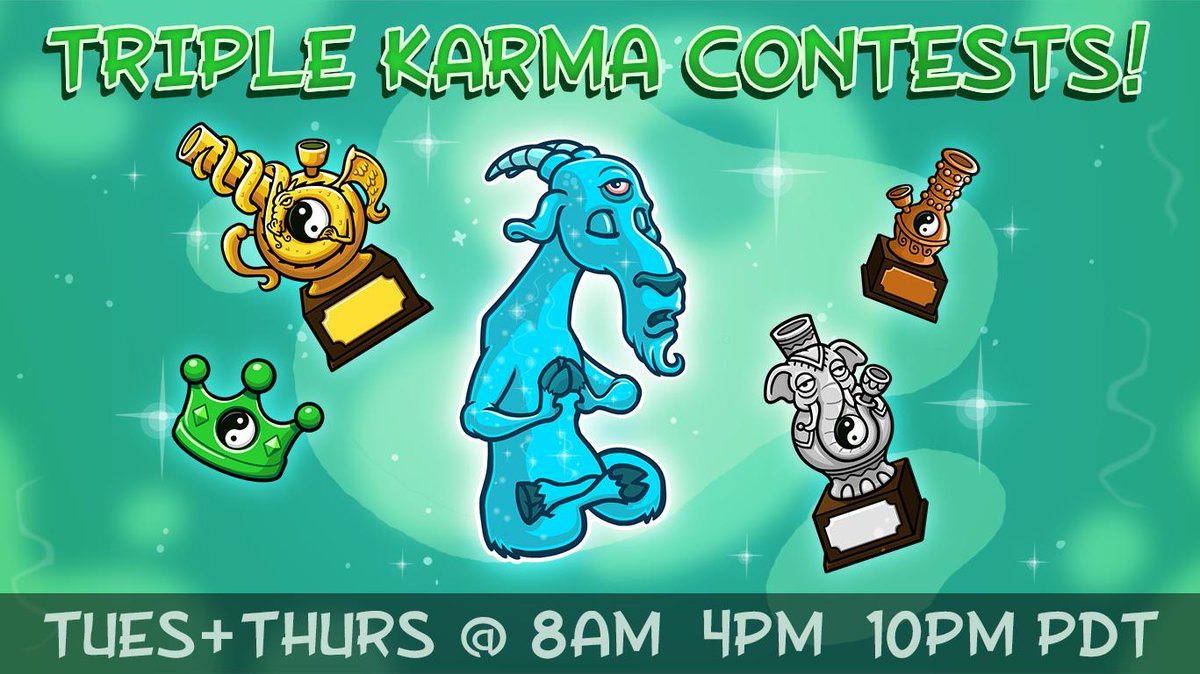 PFGrassRoots's tweet photo. Hey farmers, we have an UPDATE today as the last contest will begin an hour earlier at 10 PM PDT. As usual, each Karma contest ends before the next begins, so keep an eye on those timers and scoop up those Emerald crowns! 🐐💚👑 #BFGR #grassroots https://t.co/AdEMuv7iy5