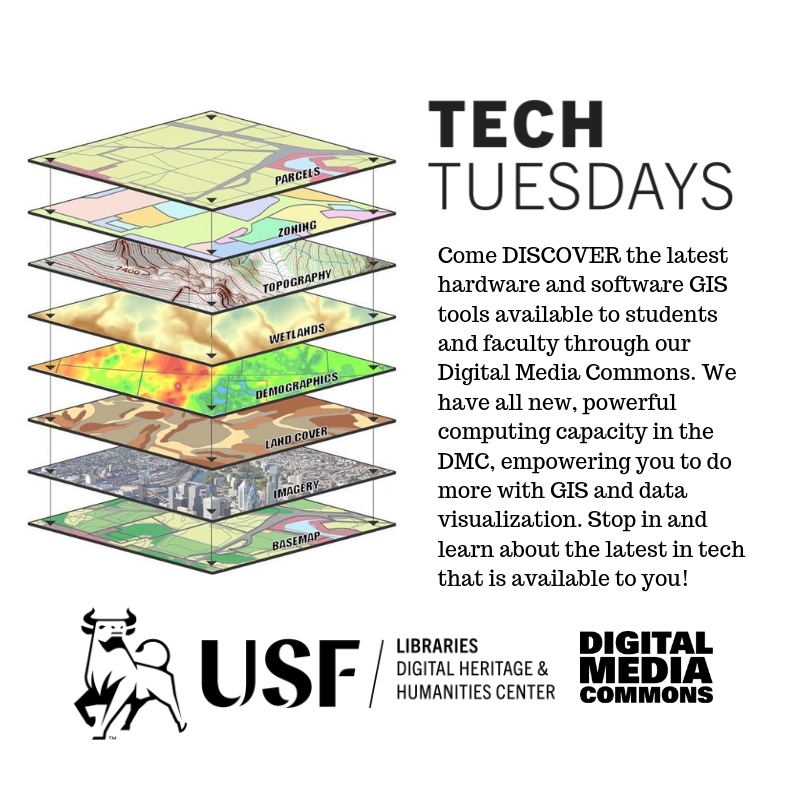 usfdmc's tweet image. We have powerful new computers with up-to-date versions of the latest GIS software and tools for the creation of maps and web applications, and support for your spatial data needs. #USFDMC #USFTechTuesdays #librarieslead #visualization #DISCOVERGIS