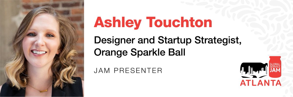 AtlantaServJam's tweet photo. Looking forward to seeing Ashley Touchton, #Designer and Startup Strategist from @orangesparkle presenting and demoing on #research scope, questions, and methods at the 9th Annual #Atlanta Service Jam #GSJam https://t.co/mmC79oJI1h