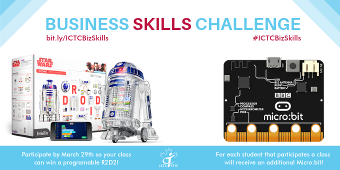 ICTC_CTIC's tweet photo. Attention #teachers! Sign up your class for our Business Skills Challenge to win a #StarWars programmable #R2D2 remote control robot for your whole class. Also, for each student participating, your class will receive a #microbit kit as a learning resource! https://t.co/1lqk4tMvf4 https://t.co/trs8Mz6F9g