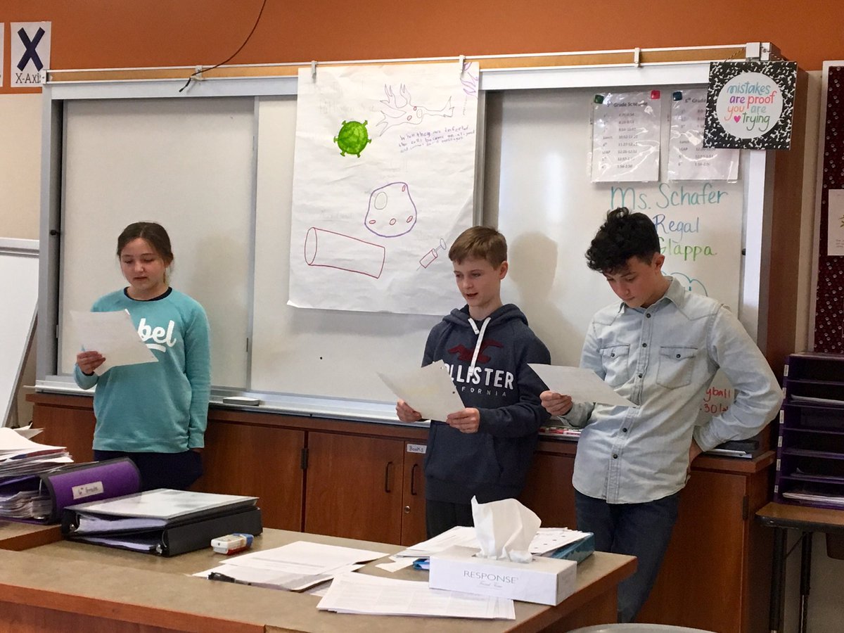 SchaferROMS's tweet photo. To wrap up our disease unit in 6th grade science, students presented the information they discovered about the mystery illness and the best treatment plan. #Bulldawgproud https://t.co/qztodJ7TNW