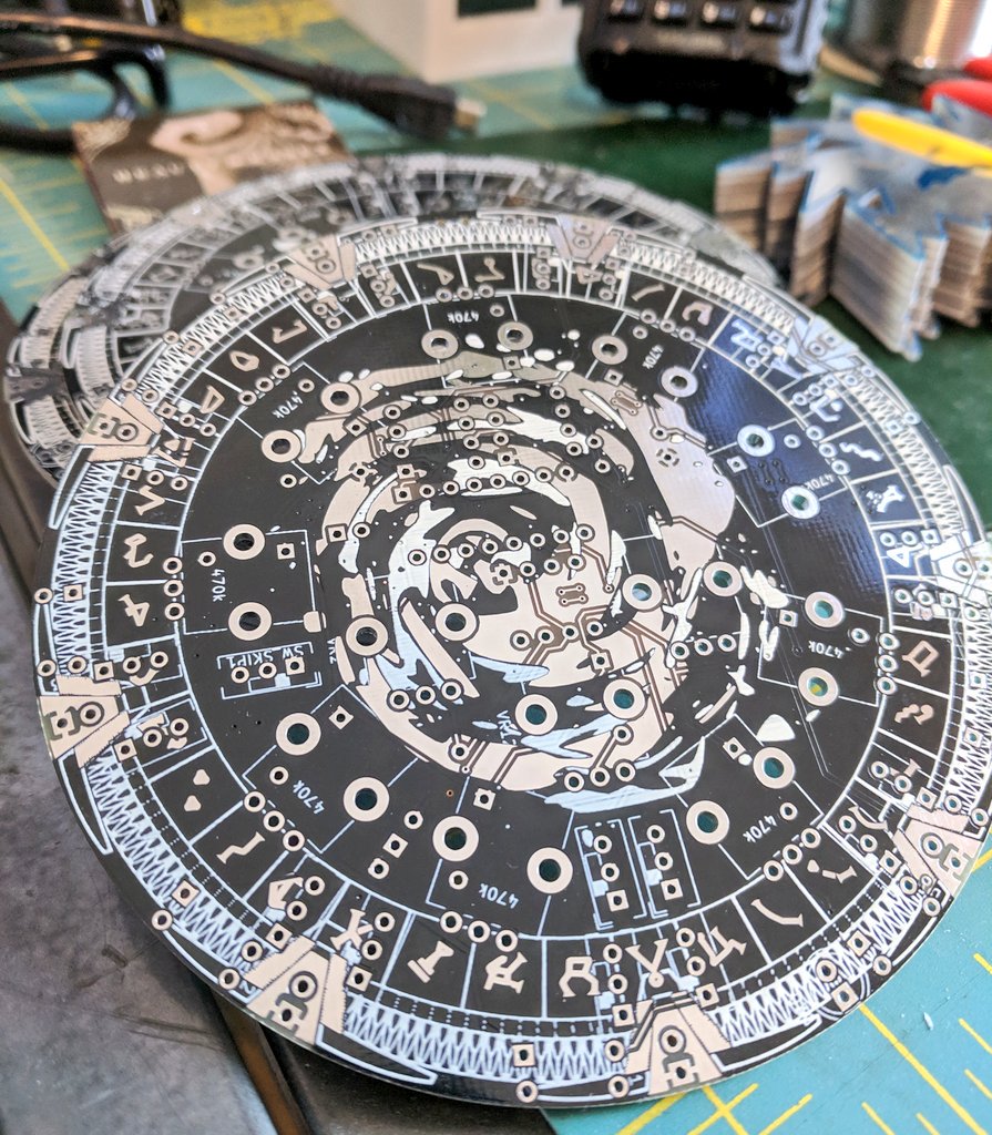 jeffwurz's tweet photo. Had a little fun in kicad, made a Stargate themed baby10 sequencer with skip and note on/off. https://t.co/ZeukQNXBv1