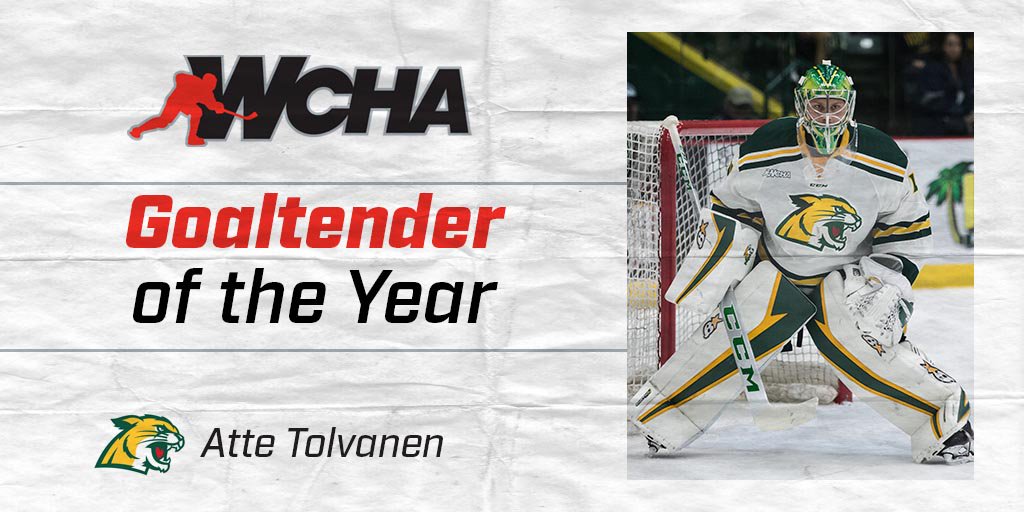 Congratulations to <a href="/NMUHockey/">Northern Michigan Hockey</a>'s Atte Tolvanen, our #WCHA Goaltender of the Year! 🏆 

#WeAreWCHA | #TraditionStartsHere | #ChampionshipSeason | #nmuwildcats