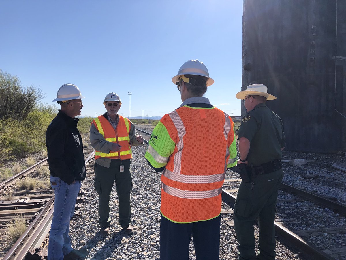 A___Lo's tweet photo. Our Gil Wilson is retiring after 17 years at @TxDOT in our Railroad Division. US Border Patrol and TxDOT Deputy Executive Director @MarcWilliamsTX joined us today on the South Orient Railroad at Presidio, Texas for one of Gil’s last days of working on the railroad. https://t.co/UCtCU5wT8d