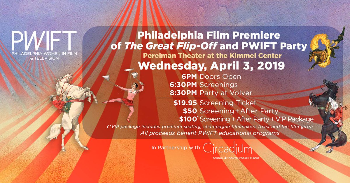 PWIFT's tweet photo. Hey Circus Fans, come out and celebrate PWIFT and filmmaker Dafna Yachin's premiere screening of The Great Flip Off on April 3rd! Check it out! #thegreatflipoff #circadium #gpfo #femaledirector #femaledirectors 
https://t.co/xRpZZID8Yg https://t.co/Mg1ZmQnHft