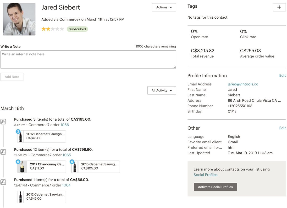 Vintoolsco's tweet photo. We're excited to announce a massive feature release to our Mailchimp for Commerce7 integration that now syncs products, coupons, and orders.

You can now add products to your campaign, segment your list by products purchase, and much more! @Commerce7team 

https://t.co/89soEoVE3Z https://t.co/Jzn3xryooi