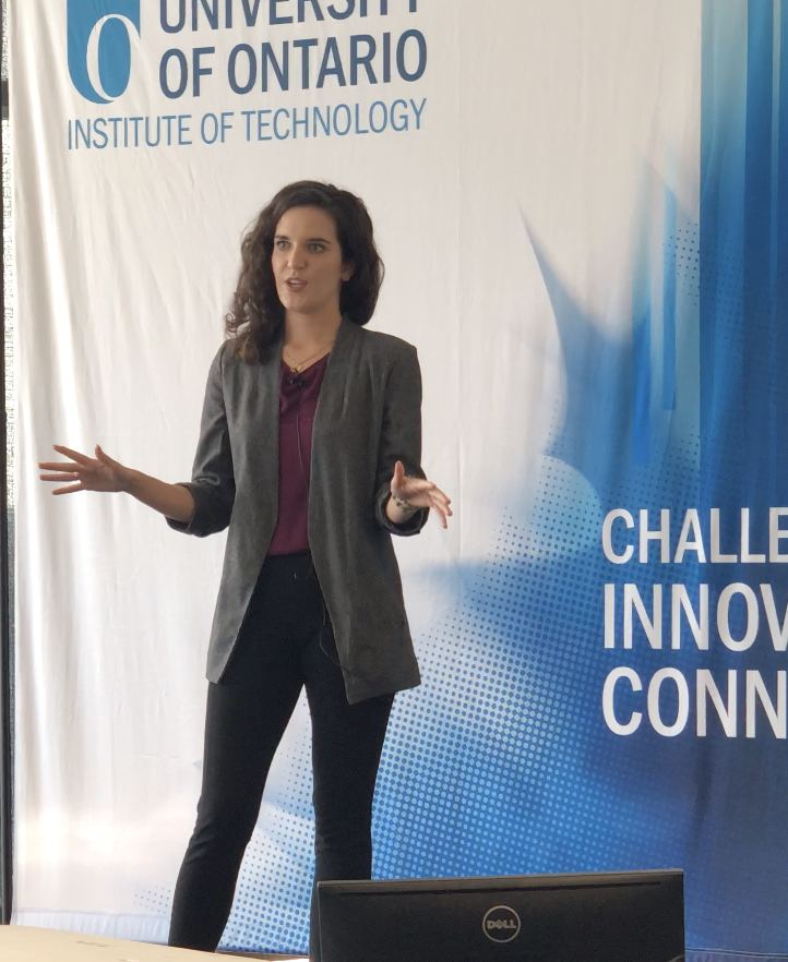 JoAnneArcand's tweet photo. Congrats to @JackieM_Brown on making the Finals of #UOIT3MT competition following a fantastic presentation about our #FoodbotFactory mHealth app, designed to #teach kids about nutrition! #WomenInScience @FHScUOIT @EduApps_Zone @FHScResearch @UOIT https://t.co/wO2DJ5ALxB