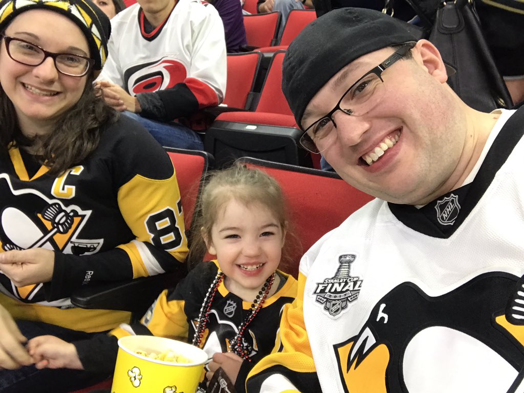 brockmpgh's tweet photo. Reena’s 10th @NHL arena! Let’s go @penguins! #LetsGoPens #WeWantAPuck https://t.co/PLpMeyOuoo