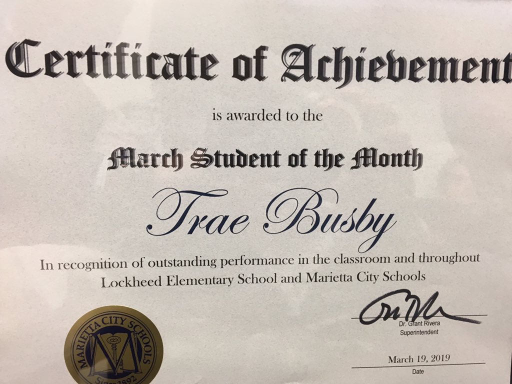 LockheedElem's tweet photo. Congratulations to Trae! @MariettaCitySch Student of the Month! He makes Lockheed #SpecialDifferentBetter #Proud #WayToSOAR 💙⭐️✈️ https://t.co/MMPnHBnnCv