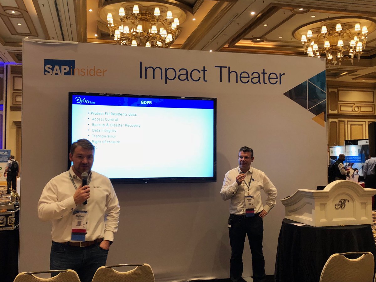 ⁦<a href="/360Suite_Bruno/">Bruno Masek</a>⁩ and ⁦<a href="/NwCrook/">Nathan Crook</a>⁩ are presenting “change compliance” including the GDPR - must know details ⁦@360suite⁩ #BIHANA2019 ⁦<a href="/SAPinsider/">SAPinsider</a>⁩