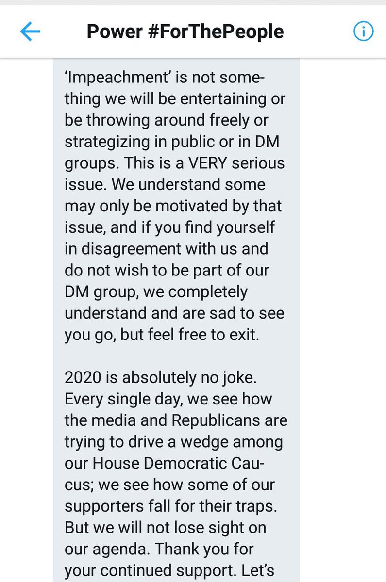 kenklippenstein's tweet image. Pelosi spox told social media volunteers “impeachment is not something we will be entertaining” &amp;amp; those who disagree should “feel free to exit,” per messages I obtained.

This didn’t sit well with some volunteers:
tyt.com/stories/4vZLCH…