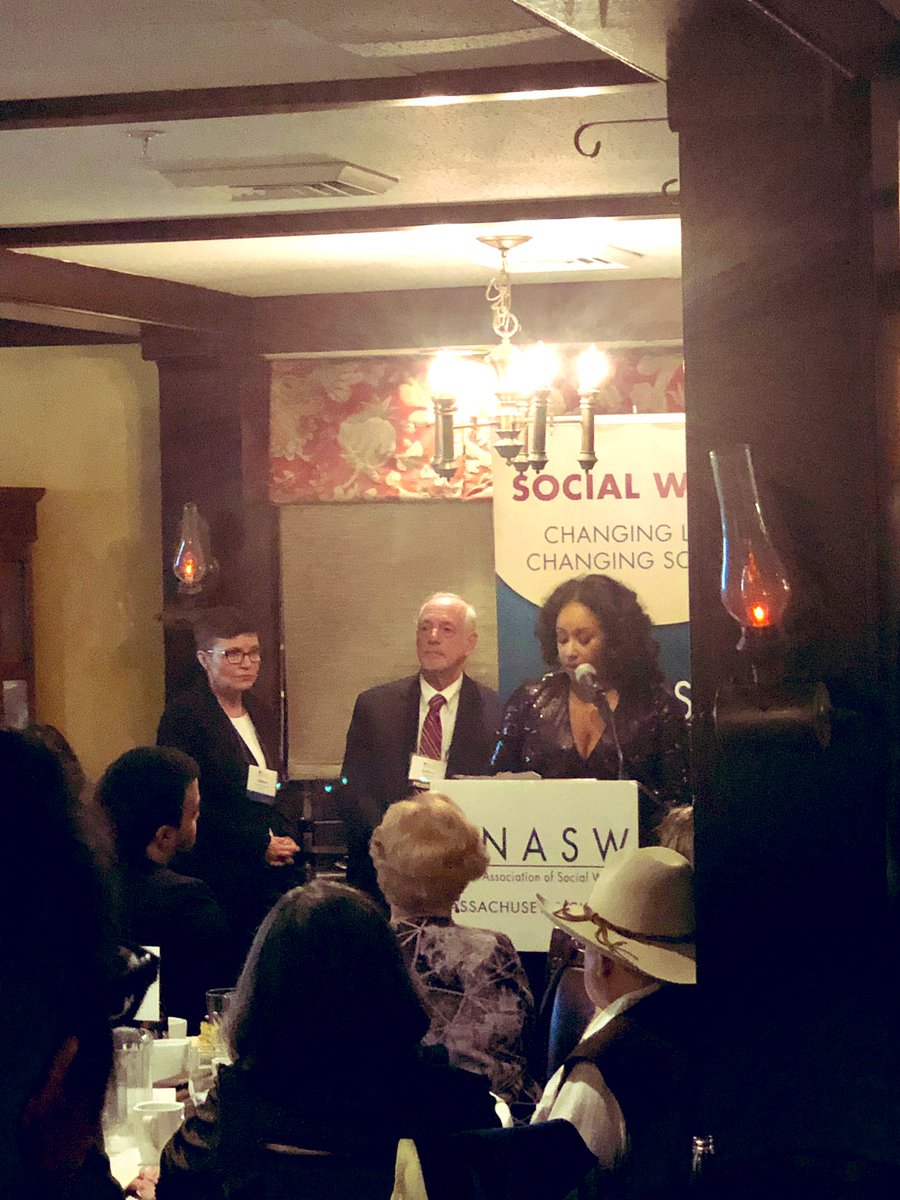 NASWMA's tweet photo. A beautiful, heartfelt speech from Carla Monteiro, our Future of Social Work Award honoree, a @BCSSW student and founder of @CVSocialWorkers #SWawards2019 #elevatesocialwork https://t.co/ZB305JW822