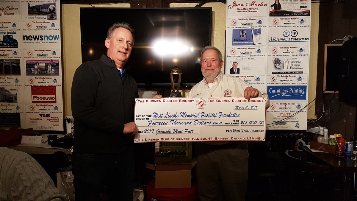 Thanks to all who supported the Grimsby Kinsmen Mini Putt Tour last weekend for West Lincoln Memorial Hospital! We raised $17,000! (chq+ donations) for hospital equipment. Thanks to Teddy's restaurant 4 donating $1,000! #grimsbyon #kinsmen #kinettes #onpoli #healthcare