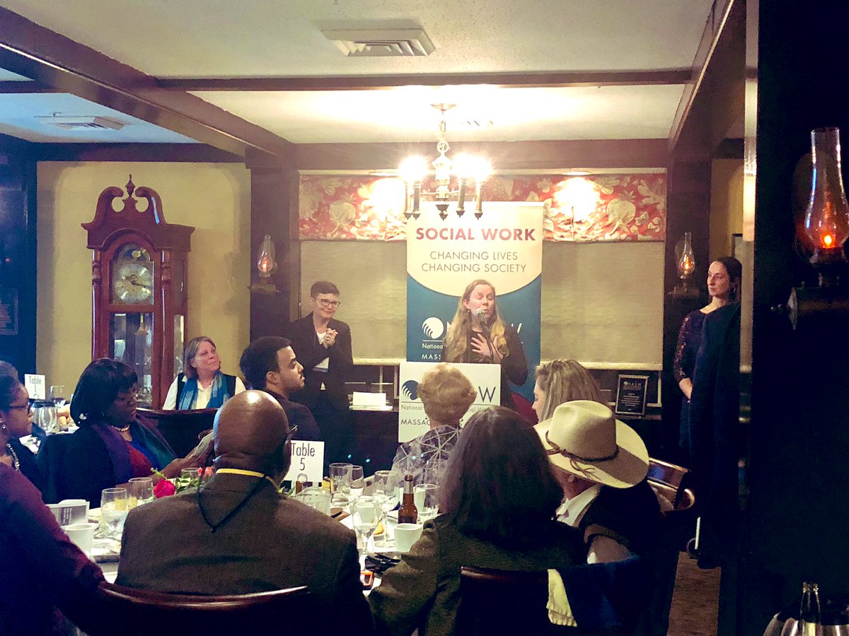 NASWMA's tweet photo. Last but certainly not least, Brandy Henry, introduces our inaugural Advocate of the Year Award honoree, @ACLU_Mass #swawards2019 #ElevateSocialWork https://t.co/iFHAPyerUU