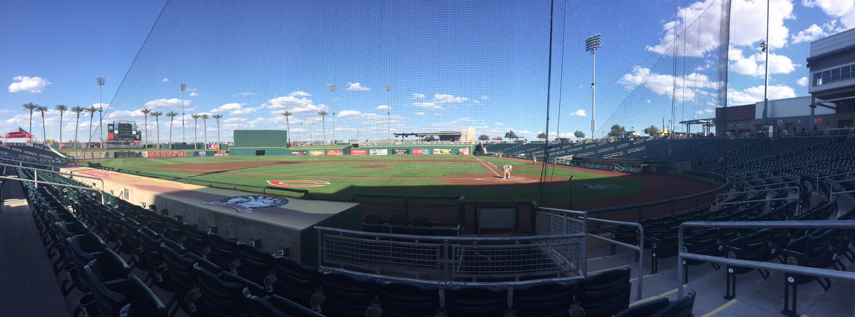 dukekristi's tweet photo. Love getting to the game early and watching the field being prepped. Beautiful night for baseball! Go Reds! #TenGoodYears #RedsST https://t.co/4LCuIHHKqL