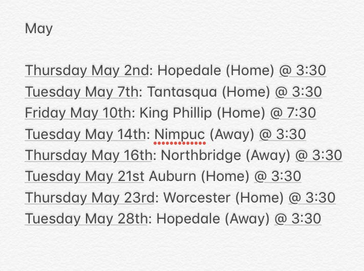 2019 Schedule: