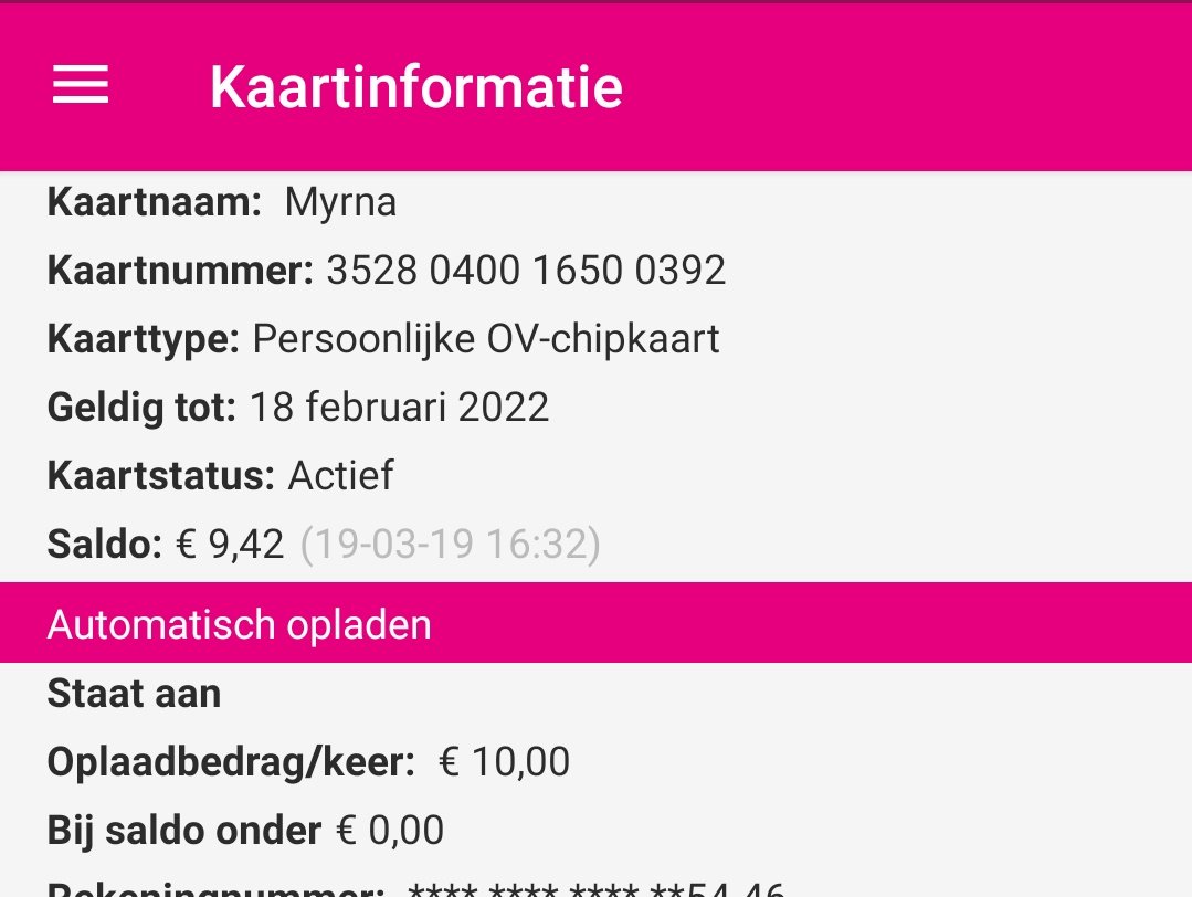 _mippie's tweet photo. @OVchipkaart Een tijd geleden het automatisch opladen gewijzigd van 20 euro naar 10 euro per keer, maar nog steeds word er 20 euro afgeschreven elke keer? https://t.co/x09cCdEmQ2