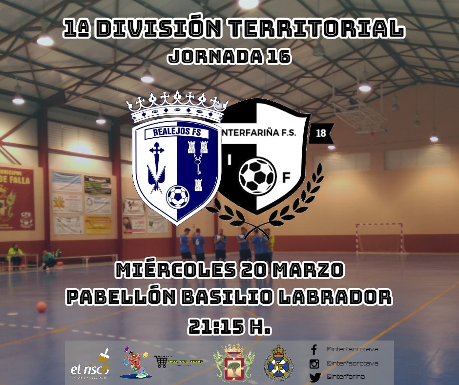 interfarina's tweet photo. 🏆⚽ 1ª DIVISIÓN TERRITORIAL 

📌 JORNADA 16

⚫🔵 ¡ VISITA AL LÍDER ! 🔵⚫

👕 Realejos FS  🆚 @interfarina 👕

📆  MIÉRCOLES 20 MARZO
🕘 21:15 h.
🏟️ Pabellón Basilio Labrador, Los Realejos

#1ªterritorial #tenerifedeporte #futsal #interfariñafs https://t.co/dQYG2094Ic