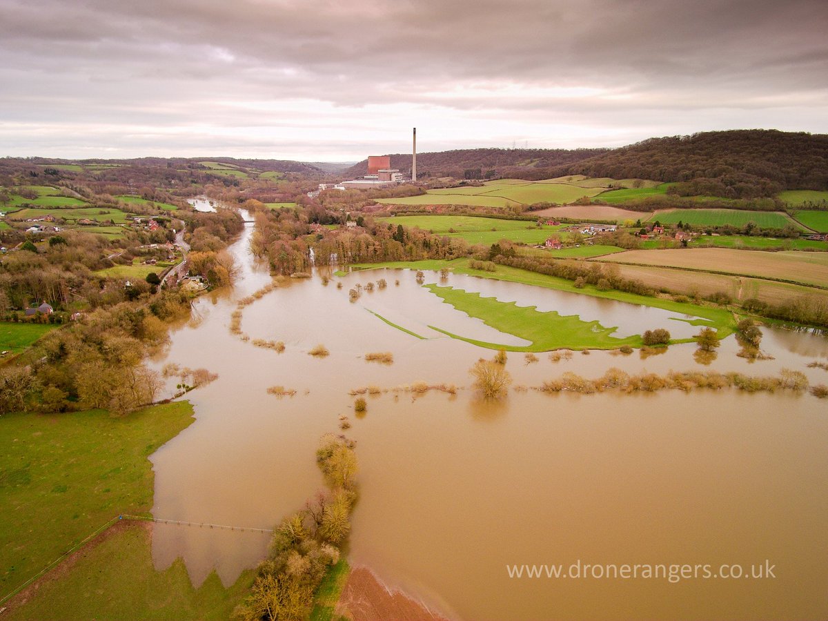 vshropshire's tweet photo. Images from the Virtual Shropshire drone over the River Seven in flood near Leighton and Buildwas Abbey today. https://t.co/I2adoDCk2q  @Incythedrone https://t.co/WVaWfEYcWu