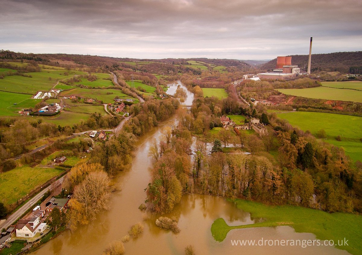 vshropshire's tweet photo. Images from the Virtual Shropshire drone over the River Seven in flood near Leighton and Buildwas Abbey today. https://t.co/I2adoDCk2q  @Incythedrone https://t.co/WVaWfEYcWu