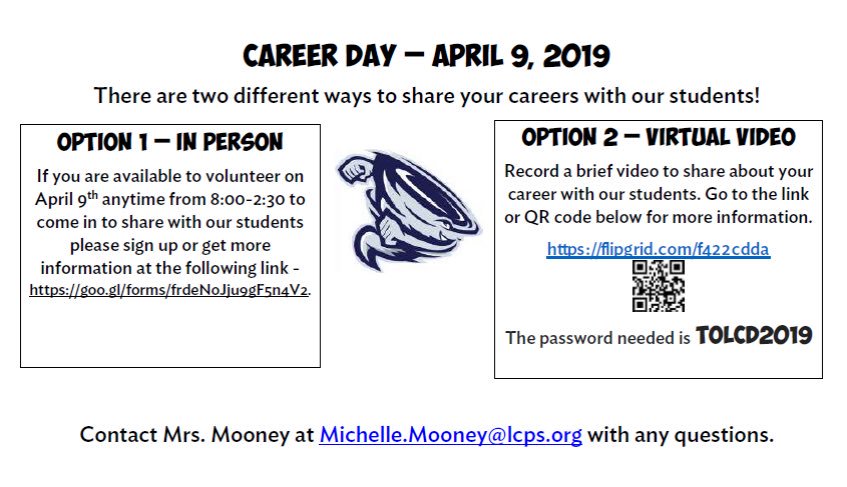 Can you help share a career with our students? We have two ways to get involved in Career Day this year! <a href="/Tolbert_ES/">Tolbert Elementary</a> #Tolbert19 #TolbertCares